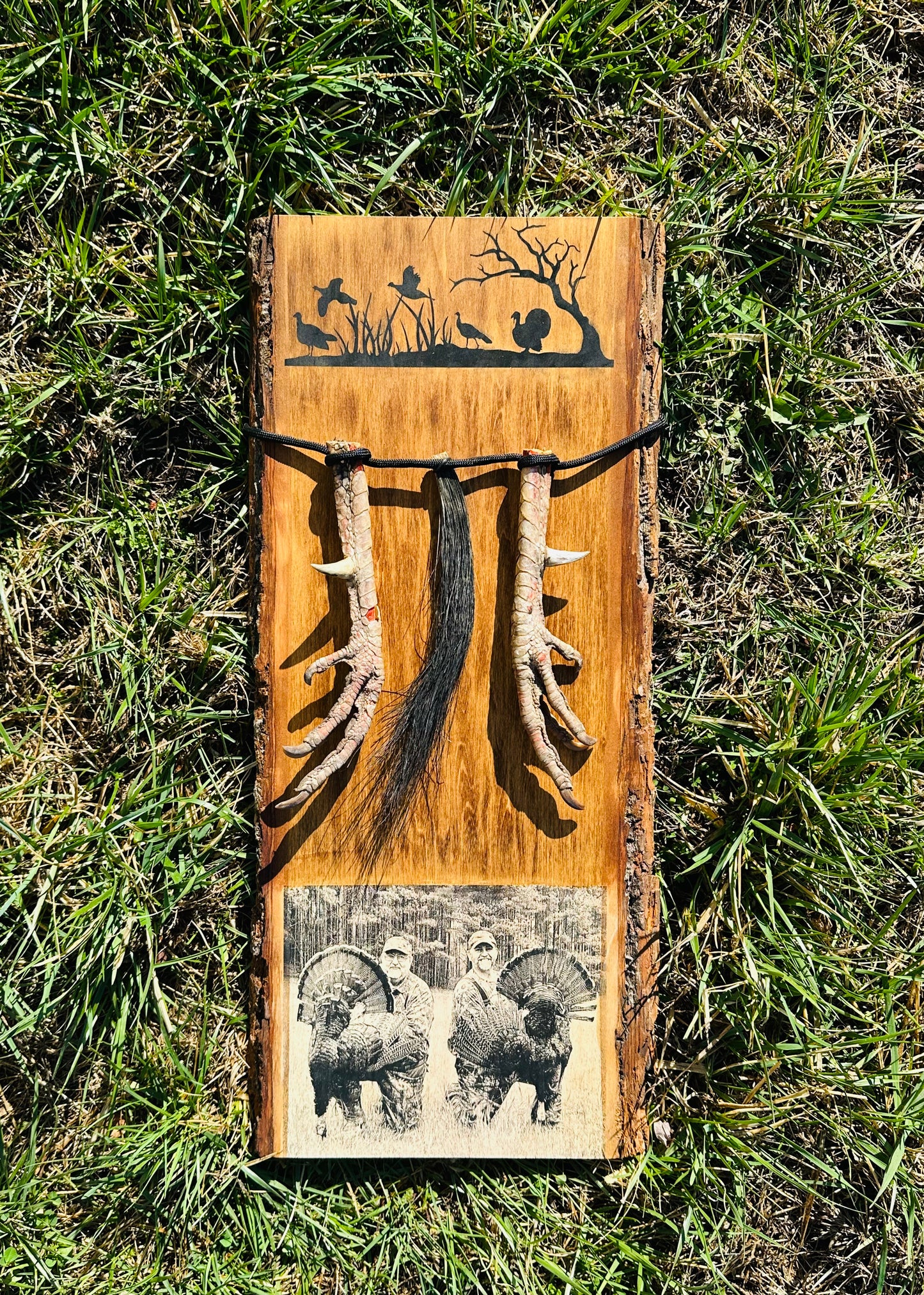 Custom Live Edge Turkey Display For Feet And Beard/Beards w/ Your Photo And design Laser Burned In The Wood