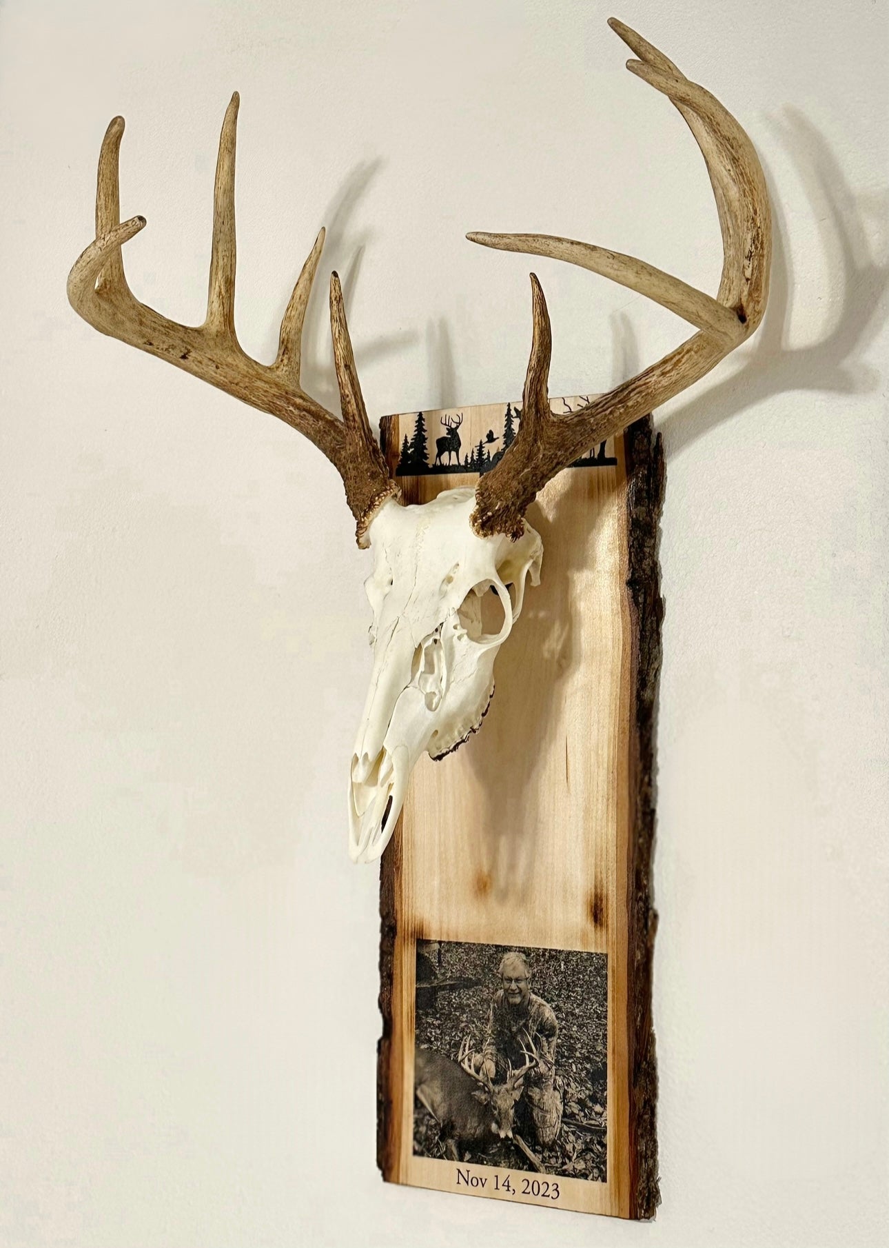 Custom Euro Display Laser Burned Live Edge Wood With Photo And Text Burned In And Easy Skull Hanger