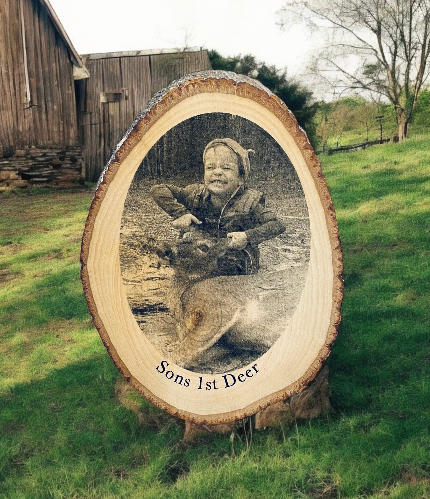 5”x7” Oval Custom Laser Burned Wood Photo